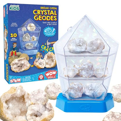 Wow in The World – 10 Real Break-Open Crystal Geodes with Display Case – Bonus Goggles & Magnifying Glass, Companion Audio Content, STEM Toy for Boys & Girls 6+ by Thames & Kosmos