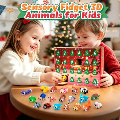 Christmas Advent Calendar 2026 Countdown with Mini 3D Printed Animals Bulk - color: colorful 24PC