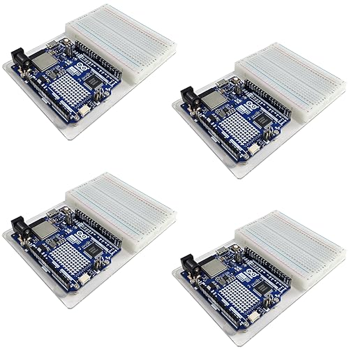 Acrylic Base Plate for Arduino Uno R3/R4 with 400-Point Breadboard – Transparent Prototyping Holder Kit for STEM Projects and Electronics, 4 Sets