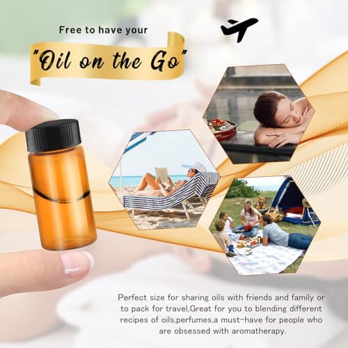 100 Pack,Glass Essential Oil Bottle with Screw Caps,Empty Refillable Travel Glass Liquid Sample Vial Labs Preservation Storage Leakproof Vials Test Container with Black Screw Caps (Amber, 20ml) - color: Amber, size: 20ml