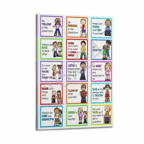 Classroom Rules Educational Posters for Preschool, Home, Middle And High School Classroom Poster Poster for Room Aesthetic Posters & Prints on Canvas Wall Art Poster for Room 24x36inch(60x90cm) - color: Frame-Style, size: 24 x 36 inches