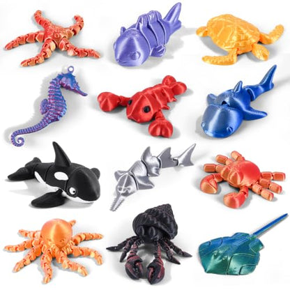 3D Printed Sea Animal Devilfish 12 Pack Flexible Ocean Desk Decor Set - size: Marine Animals (Devilfish), style: 12 PCS