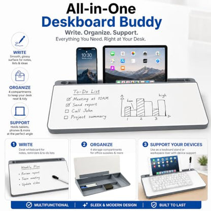 Glass Desktop Whiteboard,Dry Erase Board Buddy Keyboard Stand - color: Grey