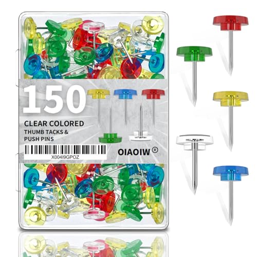 150PCS Colored Thumb Tacks for wall Push pins thumbtacks for Hanging - color: Clear Colored