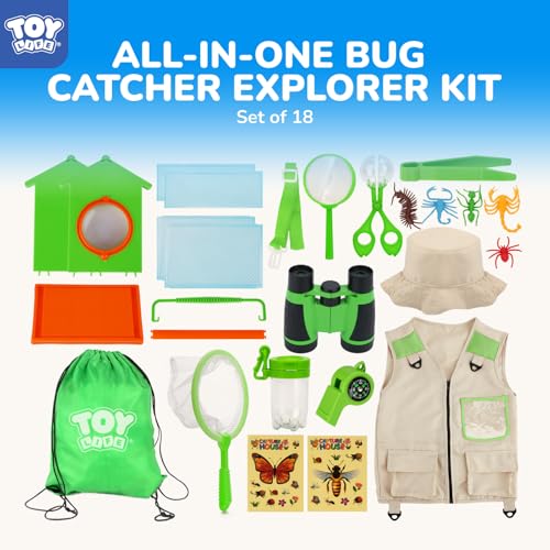 TOY Life Kids Explorer Kit with Bug Catcher for Kids, Bug Catching Kit with Bug Toys, Kid Safari Vest & Hat, Compass, Binoculars, Magnifying Glass, Educational Outdoor Toys Boys Kid Adventure Kit - style: 18 PCS Dress-Up Explorer Set