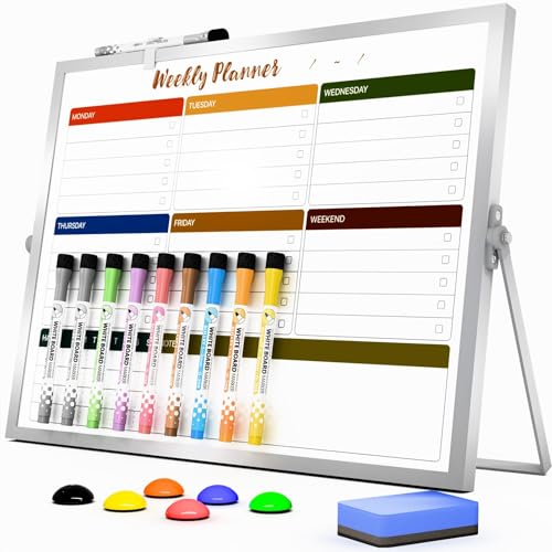Marsrock Weekly Calendar Whiteboard with Stand, Dry Erase Magnetic 16"x12" - color: Colorful, size: 16"x12"