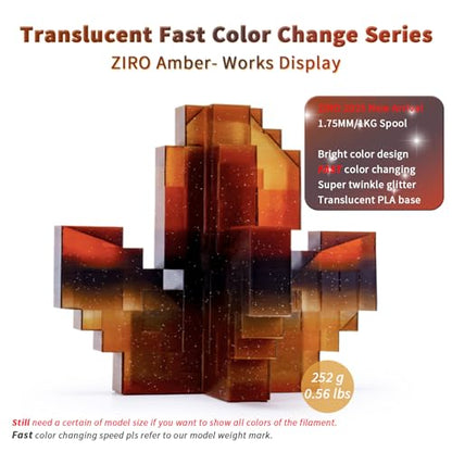 ZIRO PLA Filament 1.75mm, Sparkle Glitter & Transluent Base, 1kg Amber - color: Amber
