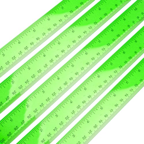 5PCS Plastic Measuring Rulers 12in (30cm), Inch Centimeter Scale, Green - color: Green