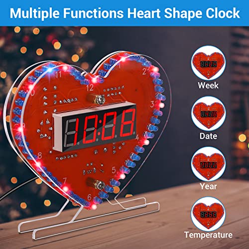 MIOYOOW Heart-Shaped Digital Clock Soldering Kit, Electronic Kit for Adults - color: Heart Shaped 4-digit Diy Clock Kits
