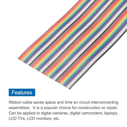 MECCANIXITY 1 Pcs 40 Pin Flat Rainbow Ribbon Cable 6.6 Ft 1.27mm Pitch Breadboard Jumper Wires for Electronic Projects - size: 6.6 Ft, style: 40P