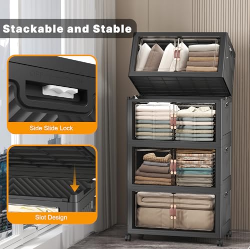 UAMFURI Stackable Storage Bins, 480QT Collapsible Drawers with 1 Lid - color: Dark-112QT, size: 4Pack with 1 top lid