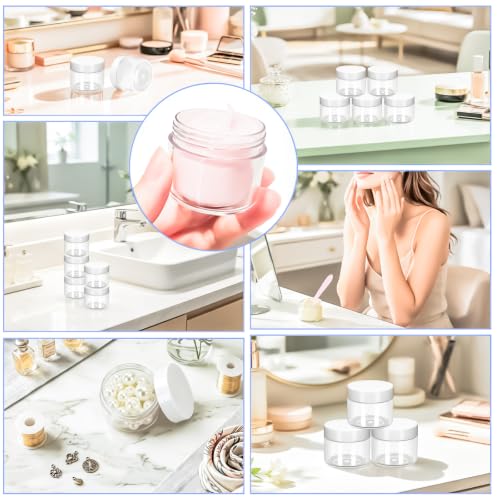 32 Pack 20g Clear Plastic Jars Containers, 20ml Travel Size Makeup Container Jars with Lids, Small Round Cosmetic Pot Jar for Cosmetic Cream Lip Balm Salve Sample Beauty Lotion,White Lid - color: White, size: 20g
