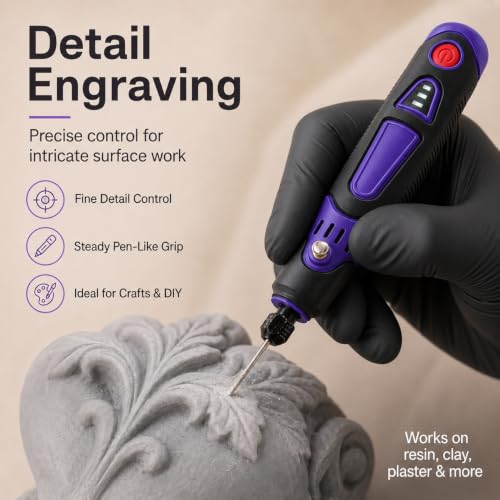Cordless Rotary Tool Kit, 3.6V Mini Rotary Tool with 82 Accessories, 3 Variable Speed Rechargeable Engraving Pen for Wood, Glass, Metal, Electric Grinder for DIY Crafts, Sanding, Polishing - color: Purple (Indicator Light)