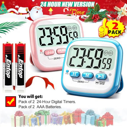 Antonki 2 Pack Classroom Timers for Kids Teachers, Magnetic Countdown Digital Kitchen Timer for Cooking, Study, Exercise, Games, Time Mangement - Loud/Silent Mode - Battery Included - color: Sky Blue & Pink
