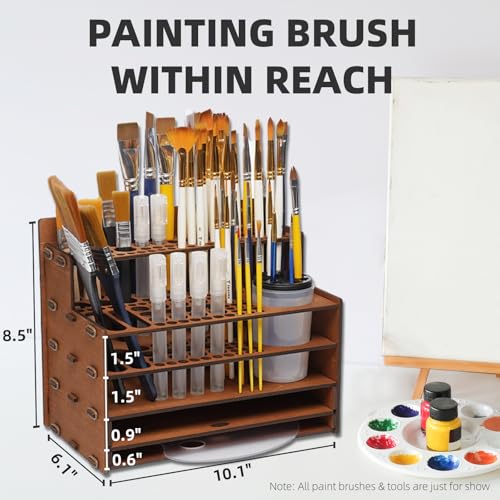 OPHIR 101 Holes Paint Brush Holder, Wooden Brush Organizer with Palette