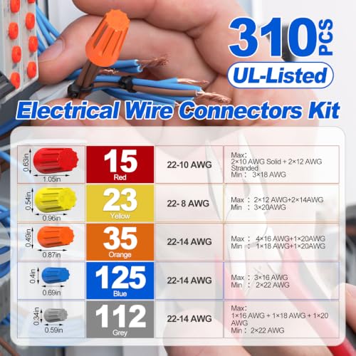 310Pcs Wire Nuts Assortment Kit, Wire Nuts & Wire Caps Set - color: 310Pcs-Assorted