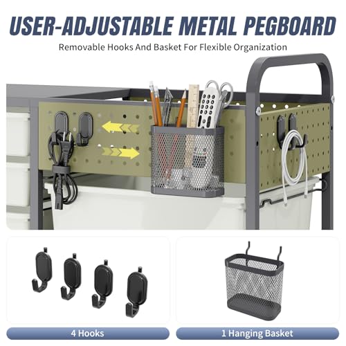 14 Drawer Rolling Storage Cart with Tabletop and Pegboard for Crafts Grey - color: Grey