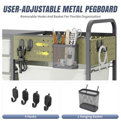 14 Drawer Rolling Storage Cart with Tabletop and Pegboard for Crafts Grey - color: Grey