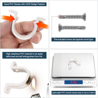 Pvc Pipe Strap,12Set PVC Pipe Clamps 1/2 inch,Juvaeny 20mm Conduit Strap Clamps with 24Pcs 410 Stainless Steel Screw for Two Hole Plastic Pipe Clamps (20mm Conduit Strap) - size: 20mm Conduit Strap