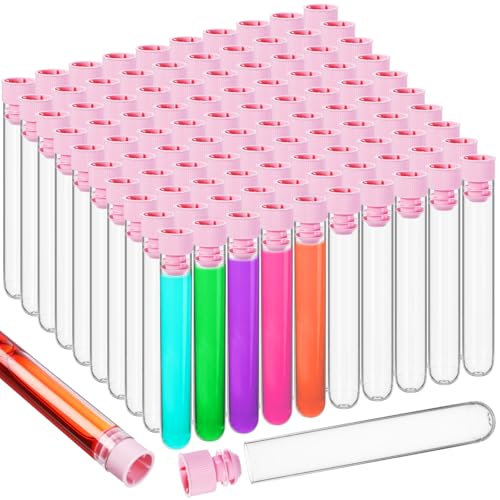 Relaxweex 100 Pcs Clear Plastic Test Tubes 16x100mm Lab Vials Caps,Pink - color: Pink