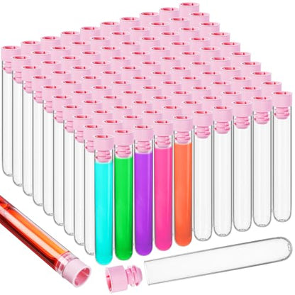 Relaxweex 100 Pcs Clear Plastic Test Tubes 16x100mm Lab Vials Caps,Pink - color: Pink