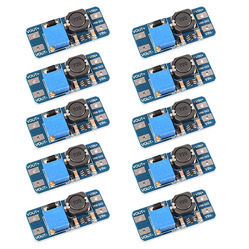 Dorhea MT3608 DC-DC Step Up Boost Power Converter - 2A Module, Adjustable Step Up Voltage Regulator Board - 2-24V to 5V-28V Output Voltage (Pack of 10) - color: 10 Pcs