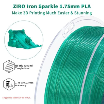 ZIRO 3D Printing Filament, 1.75mm Twinkle Effect 1KG Spool, Lake Green - color: Lake Green