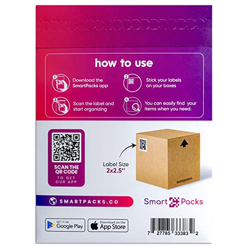 SmartPacks QR Stickers - Premium Smart Labels for Storage Bins | Advanced Pack and Track Labels with QR Code for Inventory, Storage, Moving | 48 Stickers