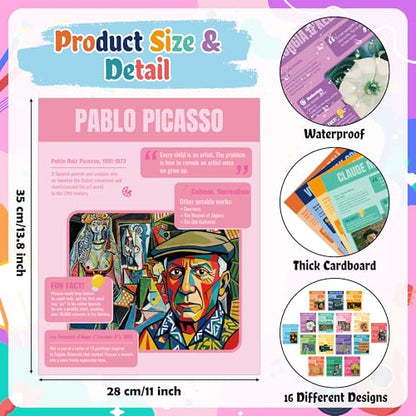 EYxsaxenk Famous Art Poster for Classroom Artist Artwork Educational Poster - color: 16 Pcs Artist