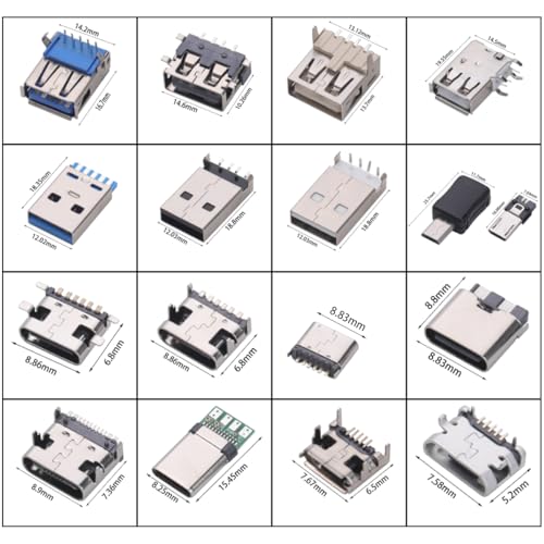 180PCS USB Connector Assortment Kit, Male Female Sockets for Repair