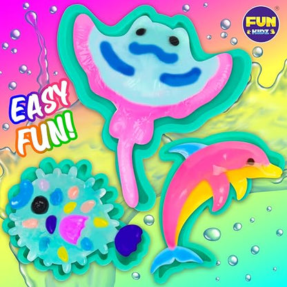 Ocean Magic Water Elves Toys Kit, FunKidz Aqua Squishy Craft Kit for Kids 25 Bright Ocean Colors Gel 16 Ocan Creature Molds Great Birthday Gift for Boys Girls Summer Activities