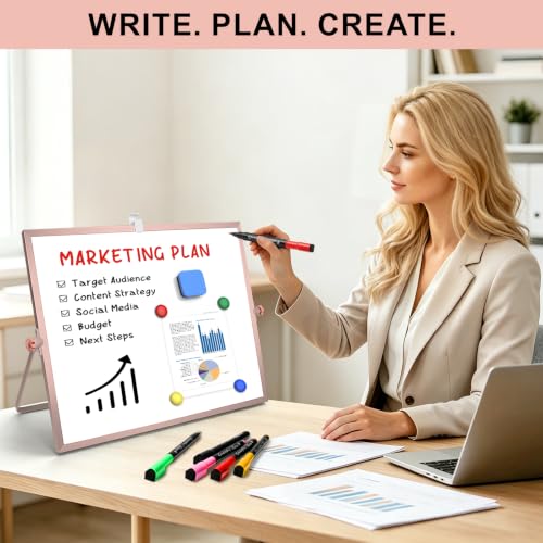 Dry Erase White Board with Stand, 16"x12" Double-Sided Magnetic Whiteboard - color: Pink