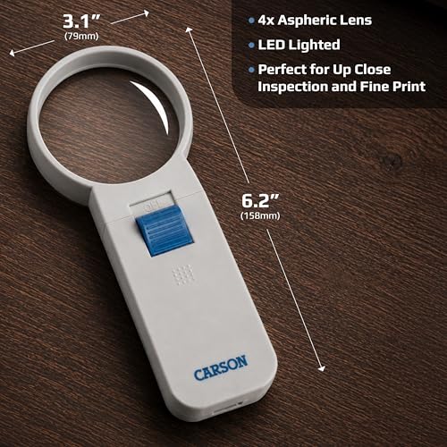 Carson Illuminated LED Lighted 4x Hand Held 3.0'' Aspheric Magnifier (SV-40)