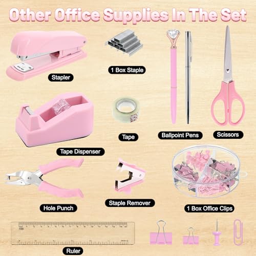 13-in-1 Office Desk Organizer Set for Back to School Supplies Accessories - color: Pink