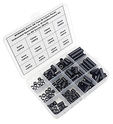 160PCS OD7mm ID4.2mm Black ABS Unthreaded Spacer Kit for M4 Screws - size: OD 7mm ID 4.2mm