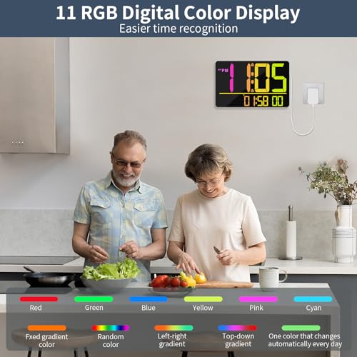 PERSUPER 13" Digital Wall Clock Large Display with Remote, Temp & Timer - style: RGB