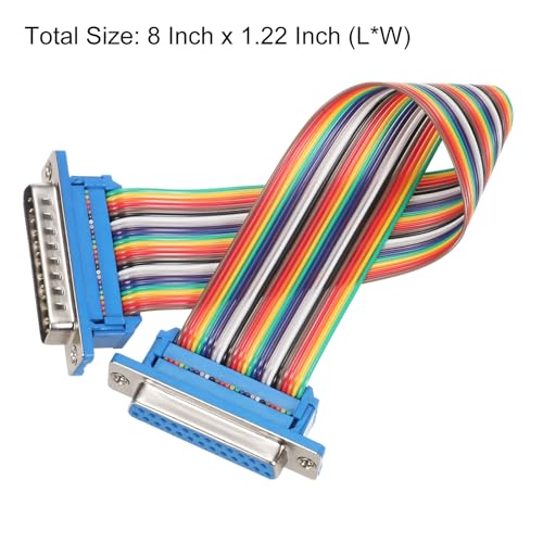 MECCANIXITY IDC Rainbow Wire Flat Ribbon Cable DB25 Male to DB25 Female 8 Inch Length 2.54mm Pitch Breadboard Jumper Wires for Electronic Projects - size: 8 Inch, style: DB25 Male to DB25 Female