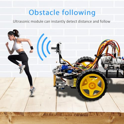 LAFVIN 2WD Smart Robot Car Kit V2 with Bluetooth, IR Remote, Obstacle Avoidance, Line Tracking, Light Seeking, Follow Object Functions, STEM Educational Robotics Kit with Tutorial - size: V2