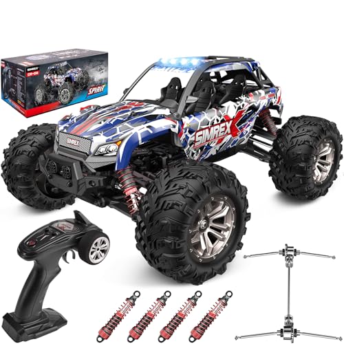 SIMREX 1/16 Scale Hobby Grade RC Car, 36 KPH High Speed 4WD Remote Control Monster Truck, All Terrain Off-Road 4x4 Vehicle w/ 2.4 GHz Radio, Electric RC Truck for Kids & Adults Outdoor Play