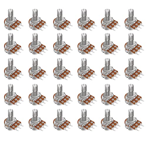 Taiss 30pcs 100K Potentiometer Variable Resistors 3 Terminals Linear Taper Rotary Audio B Type Potentiometer, Volume Control Potentiometer Shaft Length 15mm WH148 100K Ohm Potentiometer - color: 30PCS 100K