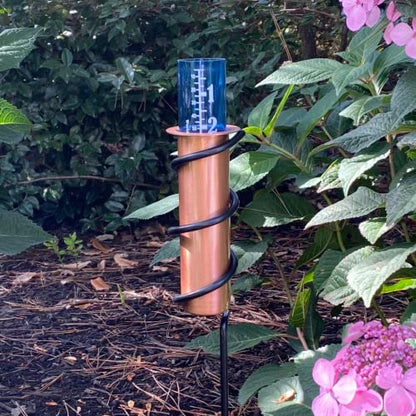 WCRG Copper Rain Gauge for Yard, Steel Stake - Outdoor Sprinkler Gauges, Shatterproof, Winter-Safe, Accurate, Decorative - The Original Floating Rain Gauge, USA Assembled & Designed - size: Stake