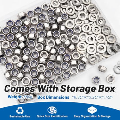 M8-1.25 Lock Nut 190Pcs Stainless Steel Nylock Locking nut with Washer - size: locknuts-M8 190pcs
