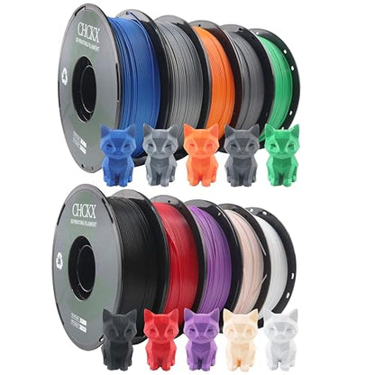 10 Pack PLA 3D Printer Filament Bundle, 1kg Spool (2.2lbs) - color: 10*1kg(black+porcelain White+gray (New)+red+bamboo Green+starry Blue+vibrant Orange+purple+skin Color+silver)