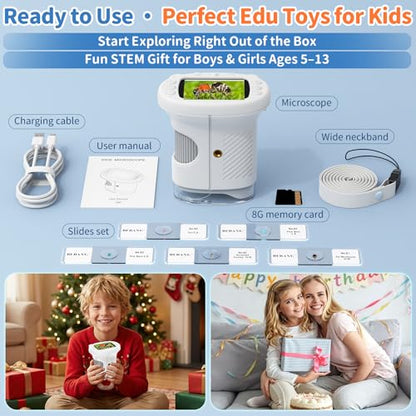 Kids Handheld Digital Microscope 1000X: Science Gift Kit STEM Toy Ages 5-13 - color: White