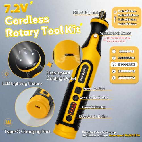 7.2V Mini Cordless Rotary Tool, 59 Attachments for DIY Crafts - size: 7.2V
