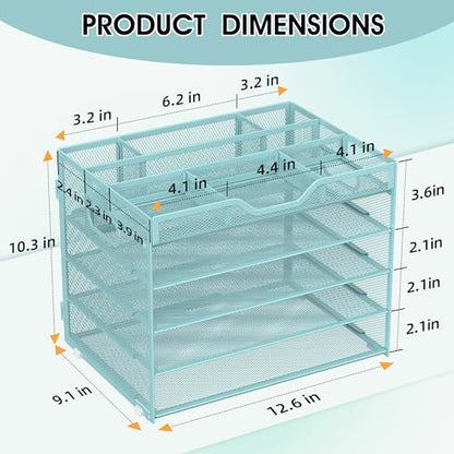 5 Tier Paper Letter Tray Desk Organizer with Pen Holders - Blue - color: 5 Tier-Blue, size: 12.5" x 9.1" x 10.3"
