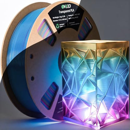 OVV3D Transparent Rainbow PLA Filament 1.75mm, Multicolor Blue Purple Yellow Translucent 3D Printer Filament, Clear PLA Gradient Color Change, Spool 1KG, +/- 0.02 mm, Fit Most FDM 3D Printers - color: Translucent Blue Purple Yellow