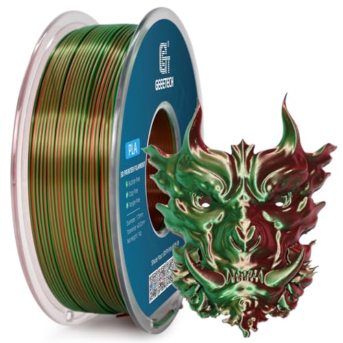Geeetech Silk PLA Filament 1.75mm Silk Dual Color Filament, Coextrusion Dichromatic Metal-Like Shiny Consumable 1kg (2.2lbs) 1 Spool, Dimensional Accuracy +/- 0.02 mm, Green Red - color: 1kg Dual Color Green-red