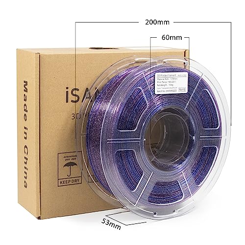 iSANMATE 3D Printer Filament Clear PLA, Multicolor Transparent Transition Glitter Filament, Gradient Purple Blue Multicolor PLA Filament, 3D Printing Filament 1KG/2.2lb, Blue Violet Galactic - color: B- Glitter Blue Violet Galactic