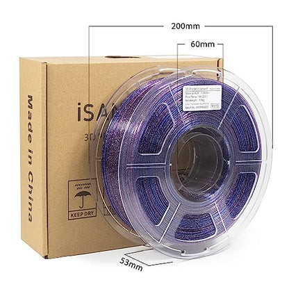 iSANMATE 3D Printer Filament Clear PLA, Multicolor Transparent Transition Glitter Filament, Gradient Purple Blue Multicolor PLA Filament, 3D Printing Filament 1KG/2.2lb, Blue Violet Galactic - color: B- Glitter Blue Violet Galactic